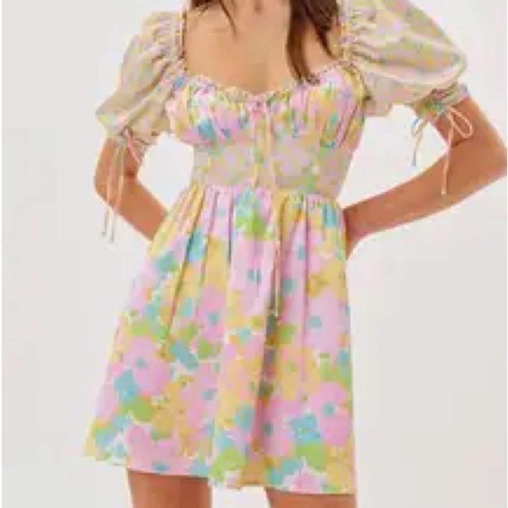 For Love And Lemons Emily Pink Puff Sleeve Dress size S